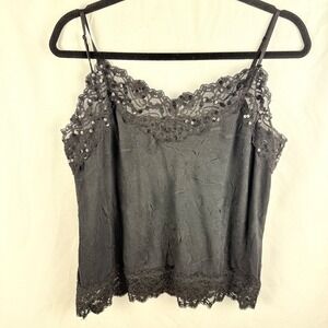 Lapis Black Lace Sequin Y2K Camisole Goth Going Out Whimsigoth‎ Goth XL